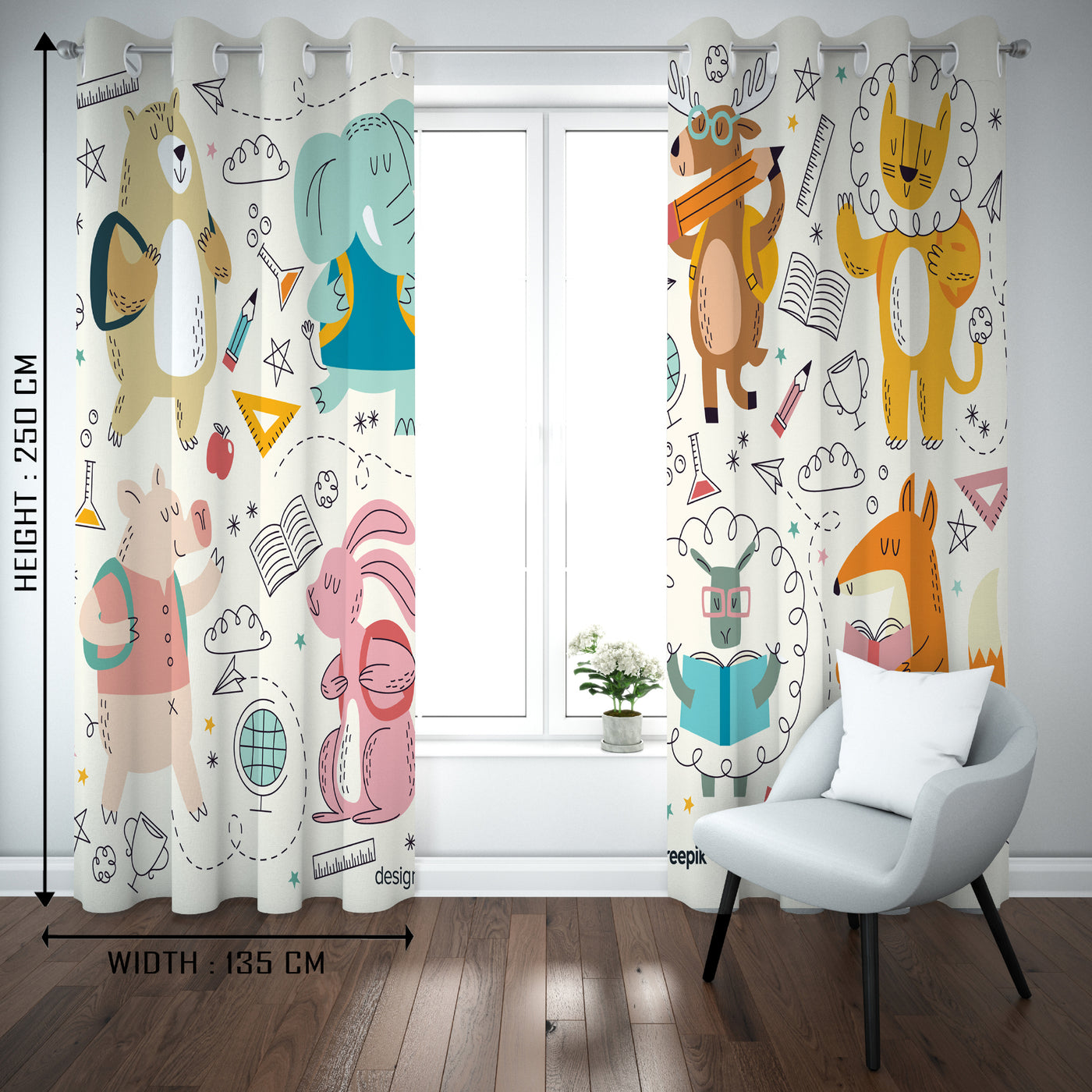 Animal's First Day Of School curtain (Set Of 2)
