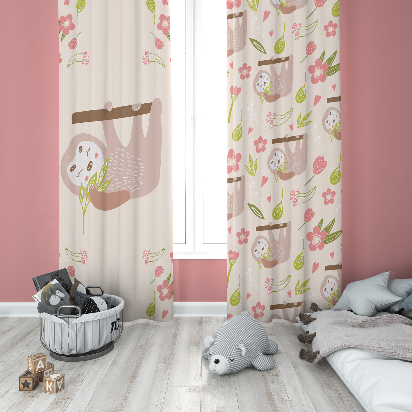 Happy Sloth Kids Curtain (Set Of 2)