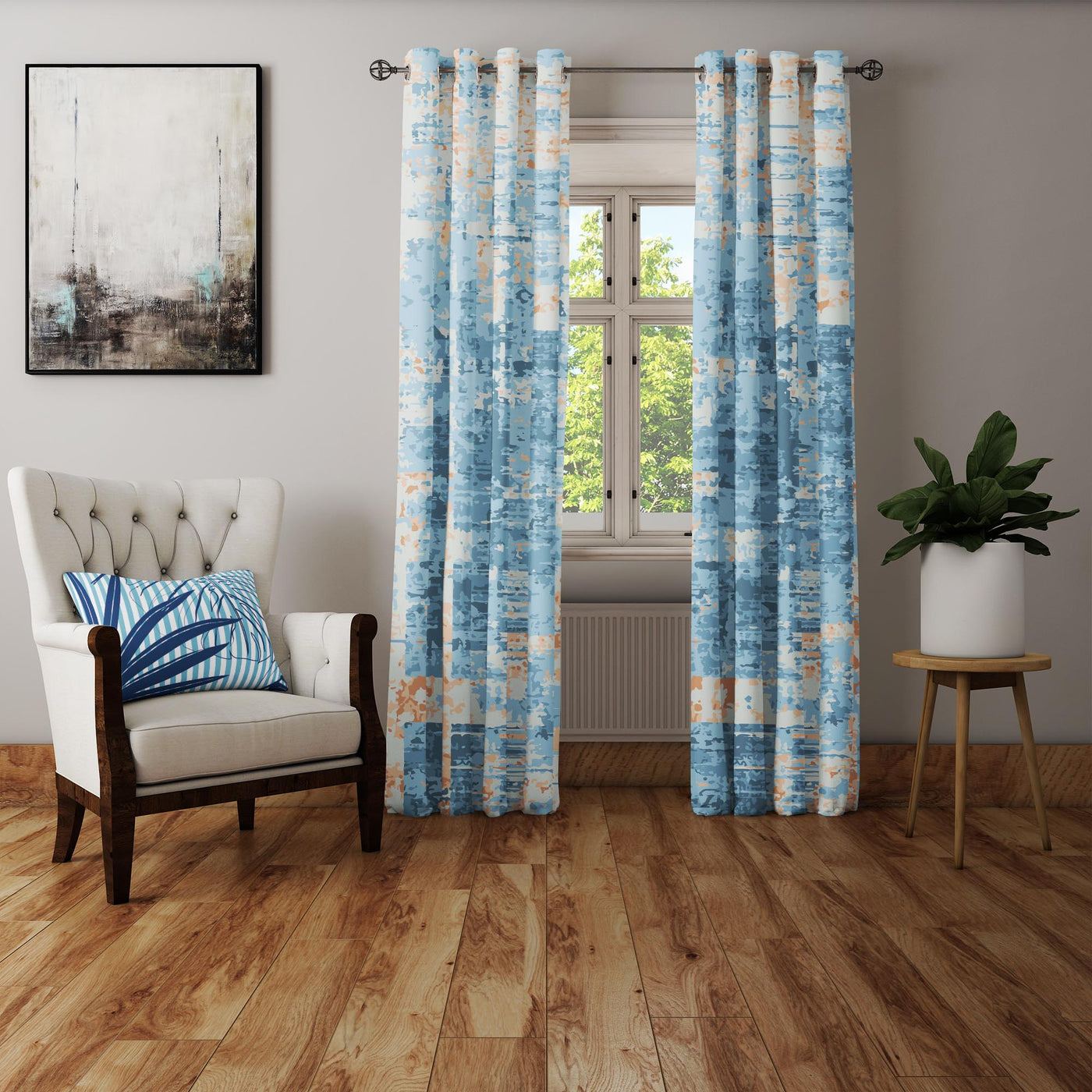 Plaid Checked Pattern Curtain
