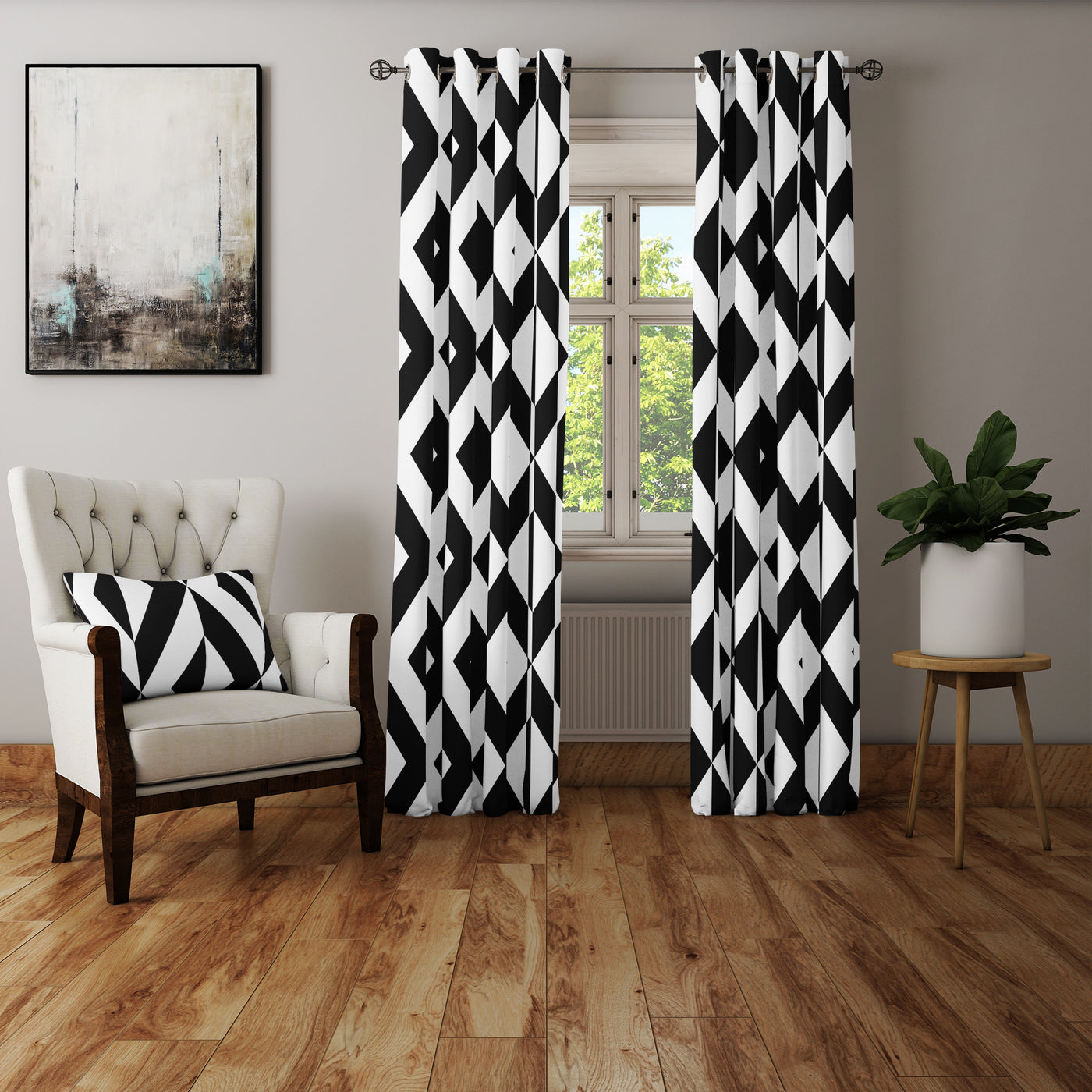 Black & white Geometric Pattern Curtain
