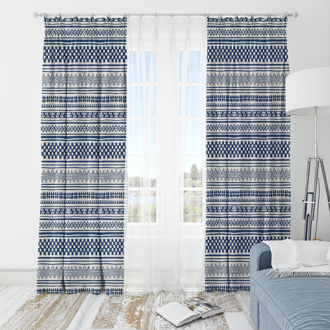 Blue Nubian curtain C152  ( Set of 2)