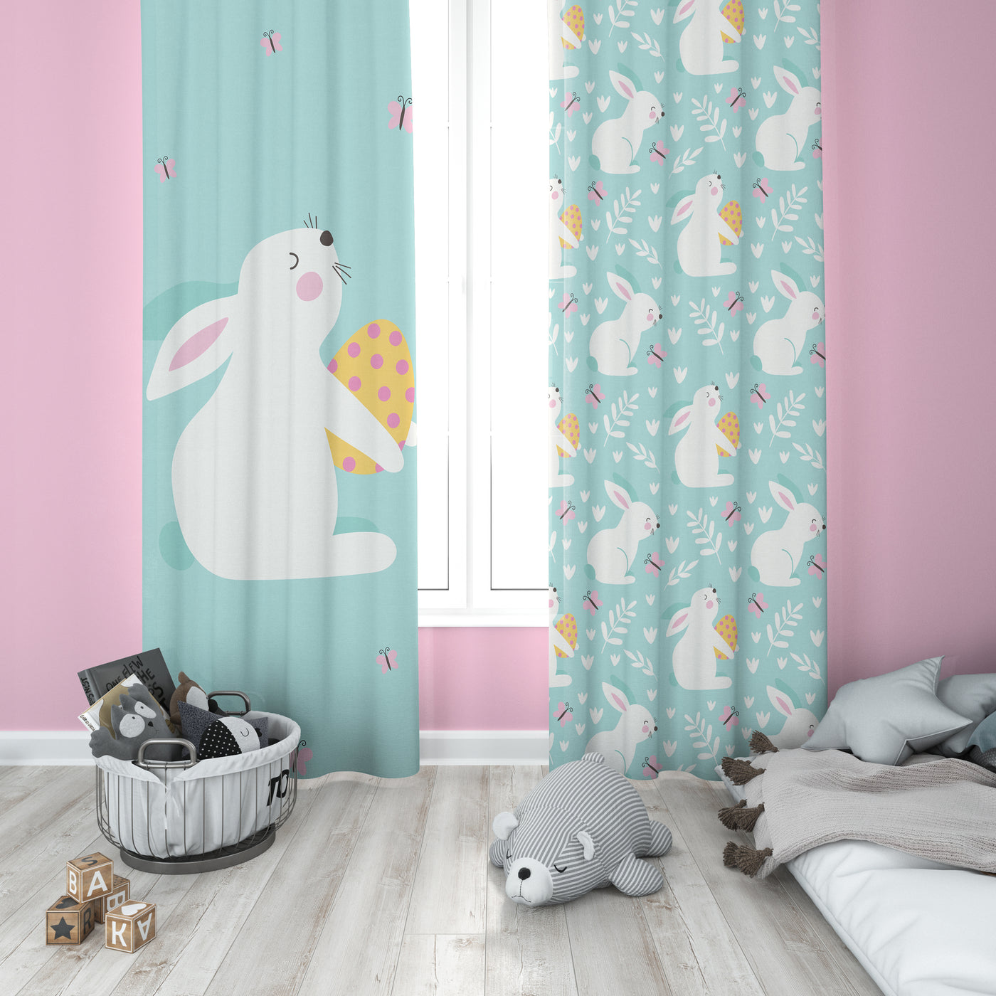 Cute Bunny Kids Curtains (Set Of 2)