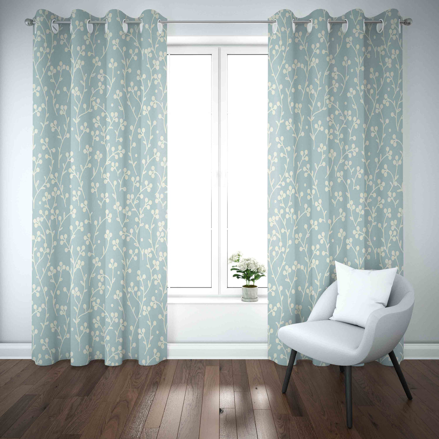 White Flowers Curtain